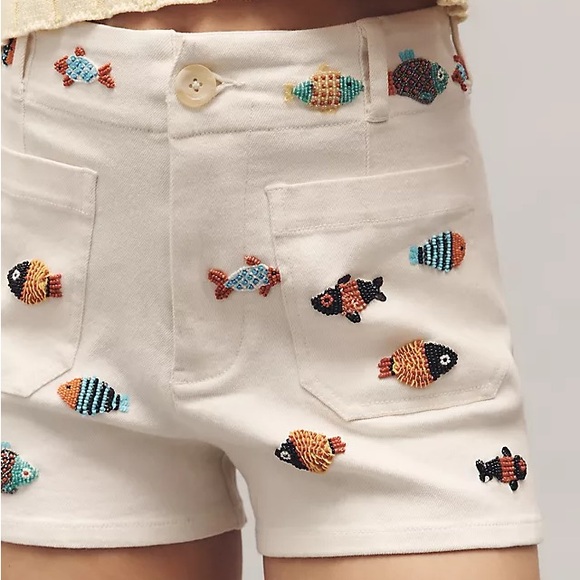 Anthropologie NWT Maeve The Colette Beaded Fish Icon Short - Picture 1 of 3